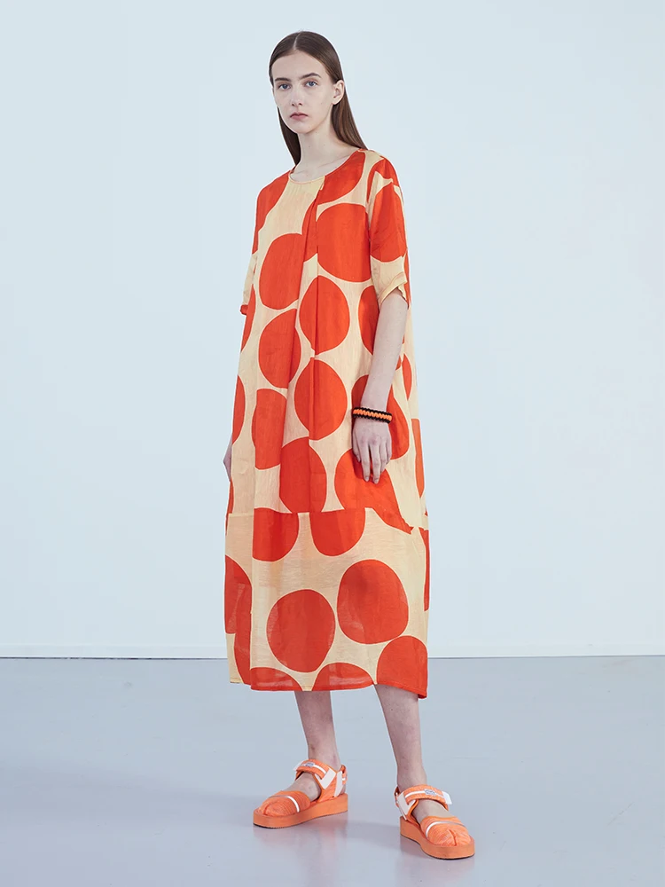 IRINAY195 2019 ss collectie originele ontwerp casual losse lange polka dot zijde linnen jurk