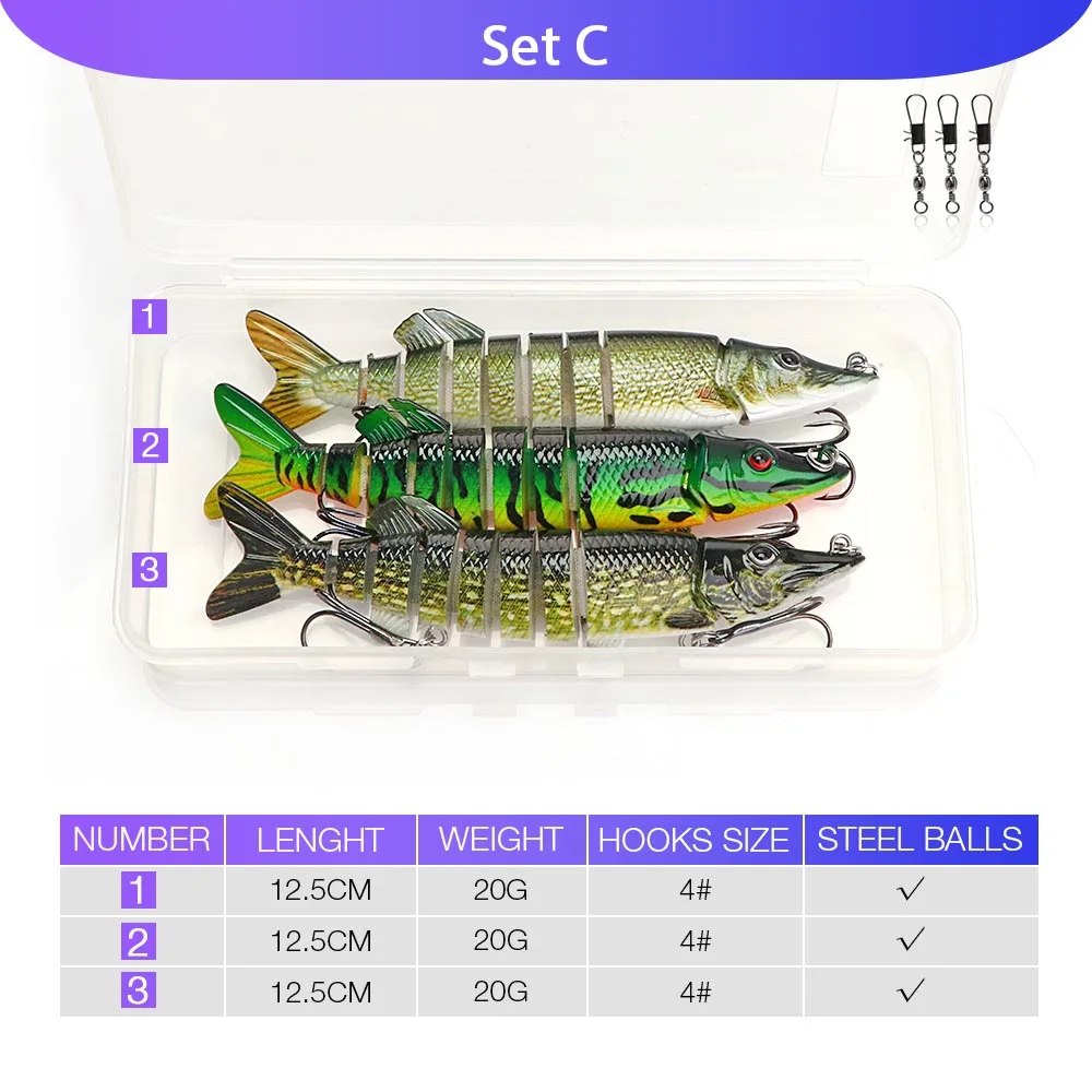VTAVTA 5 шт. реалистичные искусственные щуки рыболовные приманки, наживки 12,5 см 20 г Мульти Соединенные твердые приманки кренкбейт Swimbait рыболовные снасти