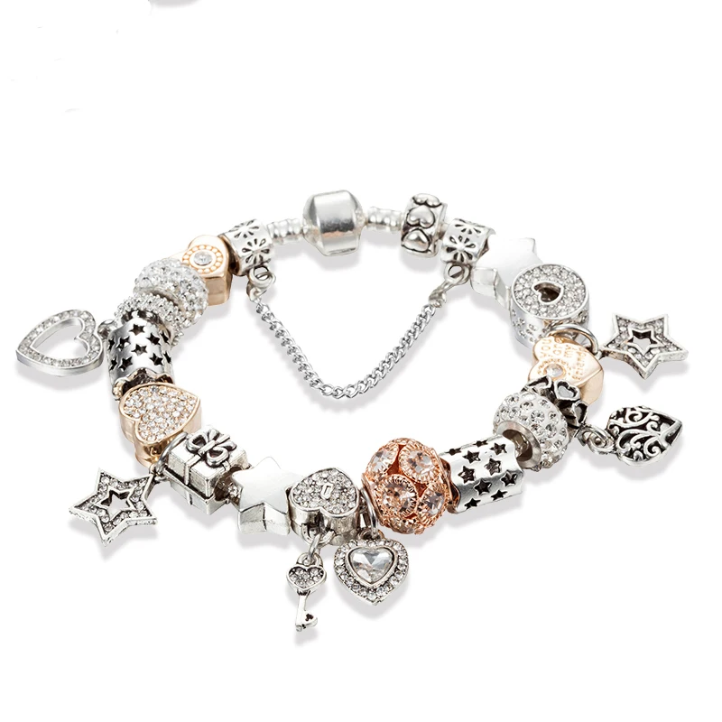 

ANNAPAER Bracciali Donna Taki Charm Bangle & Bracelet With Star And Heart Beads For Women Wedding Valentine's Day Gift B17006