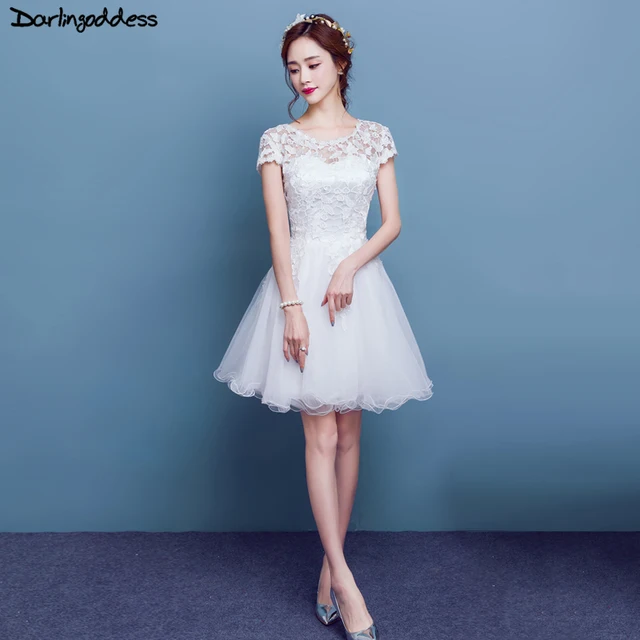 Real Picture Vestido De Noiva White Lace Short Wedding Dresses A Real Picture Vestido De Noiva White Lace Short Wedding Dresses A Line Cap Sleeves