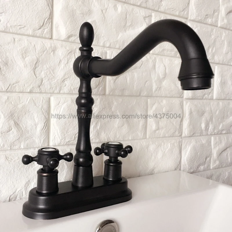 

Oil Rubbed Bronze Double Handle Bathroom Wash Basin Mixer Taps / 2 Hole Deck Mounted Swivel Spout Vessel Sink Faucets Nhg079