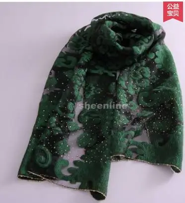15 цветов цветной шерстяной длинный шарф бархат акриловые бриллианты осень зима теплый обёрточная бумага вышивка Этническая Пашмина - Цвет: C2 green