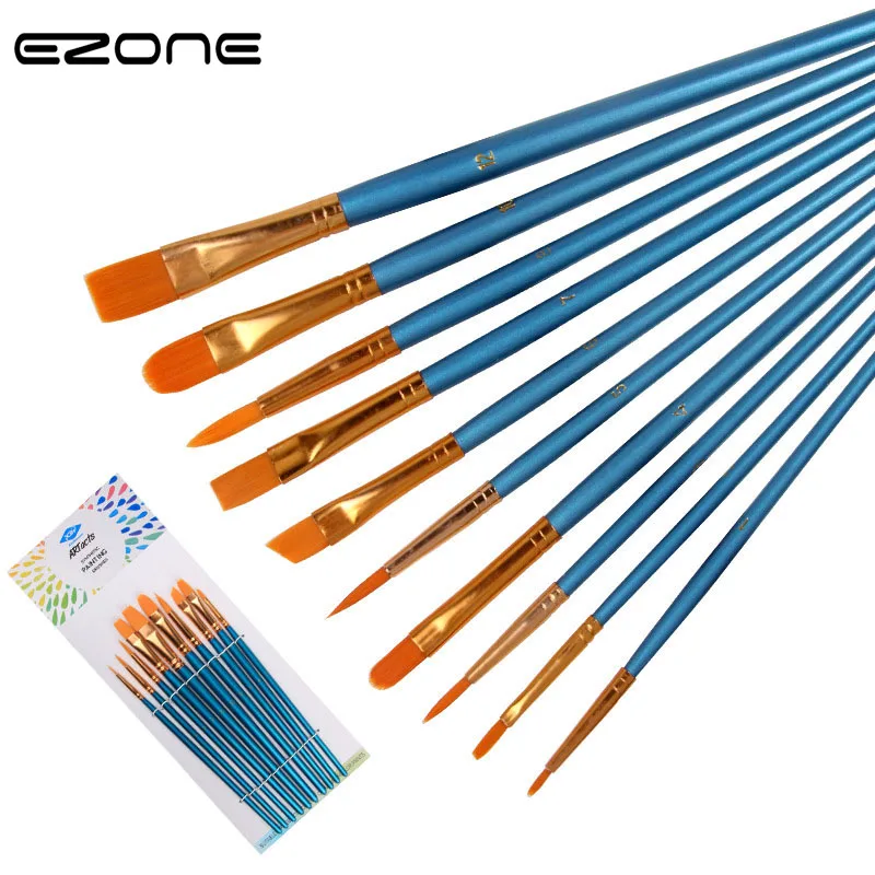 Kopen EZONE 10 Stks set Aquarel Gouache Penselen Set Verschillende Vorm Ronde Spitse Tip Nylon Haar Schilderen Borstel Kunst Levert