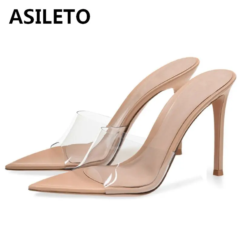

ASILETO Women sandals High heels Transparent PVC Bonded leather shoes woman open toe flip flops stilettos plus size 35-45 A1721
