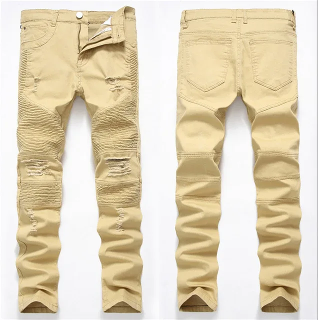 Новая мода мужские джинсы Подиум Тонкий велосипедист-гонщик джинсы модные хип-хоп обтягивающие джинсы для мужчин джинсовые штаны для бега - Цвет: Коричневый