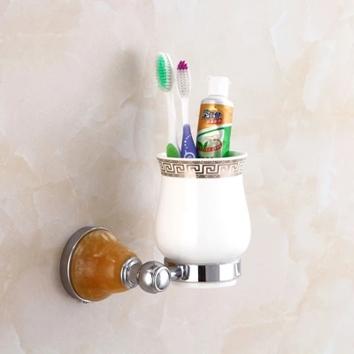 Современные настенные аксессуары для ванной, набор медных полированных хромированных аксессуаров для ванной комнаты, держатель для туалетной бумаги, вешалка для полотенец - Цвет: Cup Holder