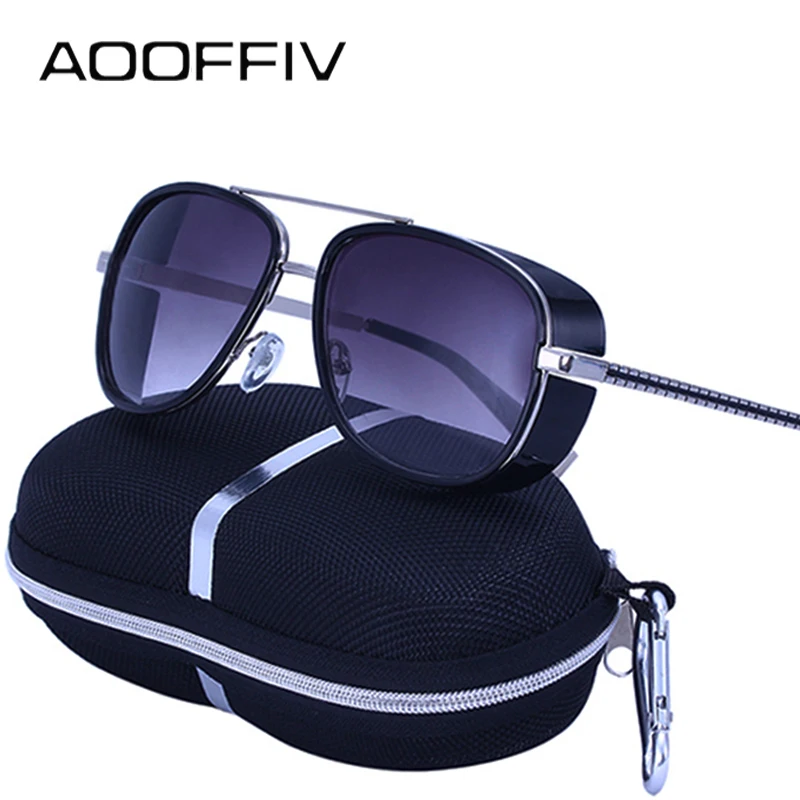 

AOOFFIV Tony Stark Iron Man Sunglasses Men Luxury Brand Eyewear Mirror Punk Sun Glasses Vintage Male Sunglass Steampunk Glasses