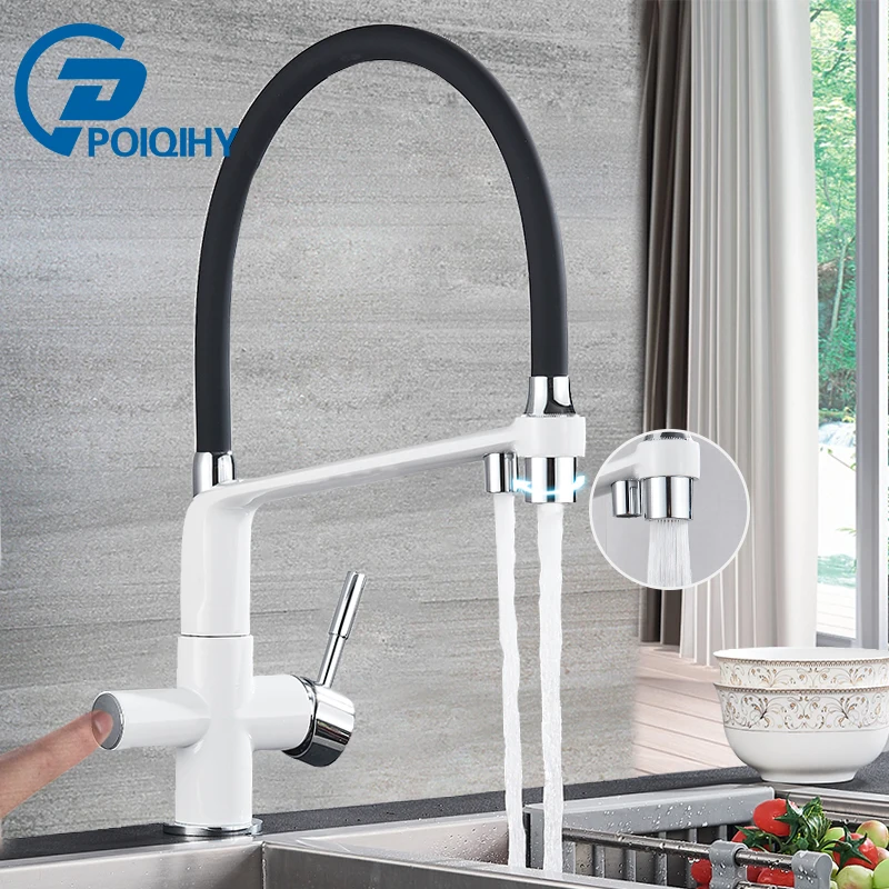 

POIQIHY Pure Water Filter Kitchen Faucet Brass 3 modes Pull Down Filtered Kitchen Faucets Dual Handle Spout Hot Cold Mixer Tap