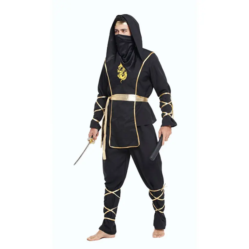 Mens Black Dragon Ninja Fancy Dress Costume 