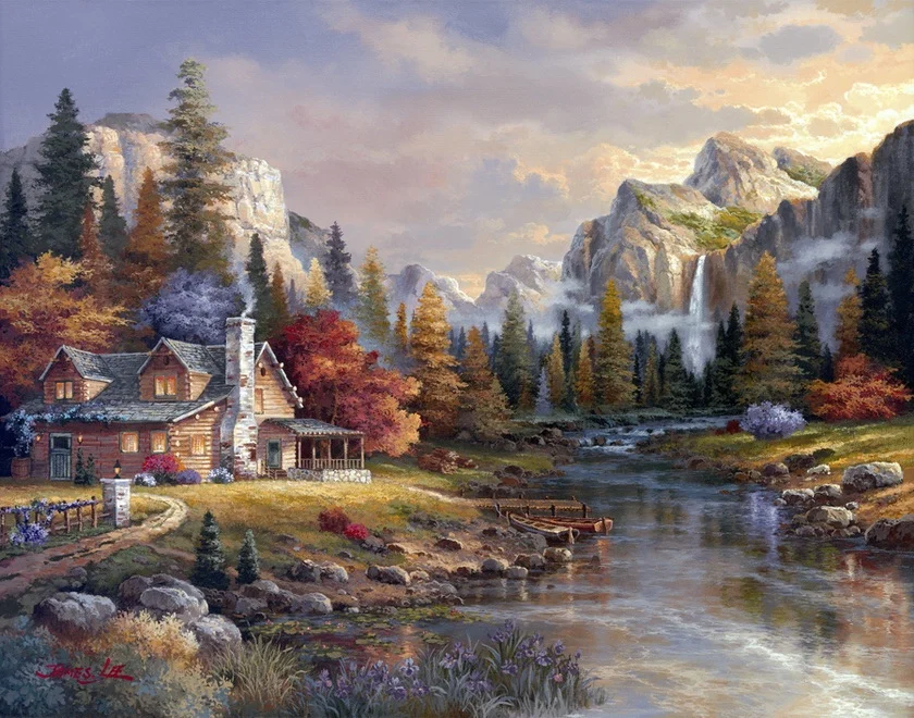 

For Embroidery Mountain Flowing water House Forest Needlework 14CT Unprinted DMC DIY Cross Stitch Kits Handmade Arts Wall Decor