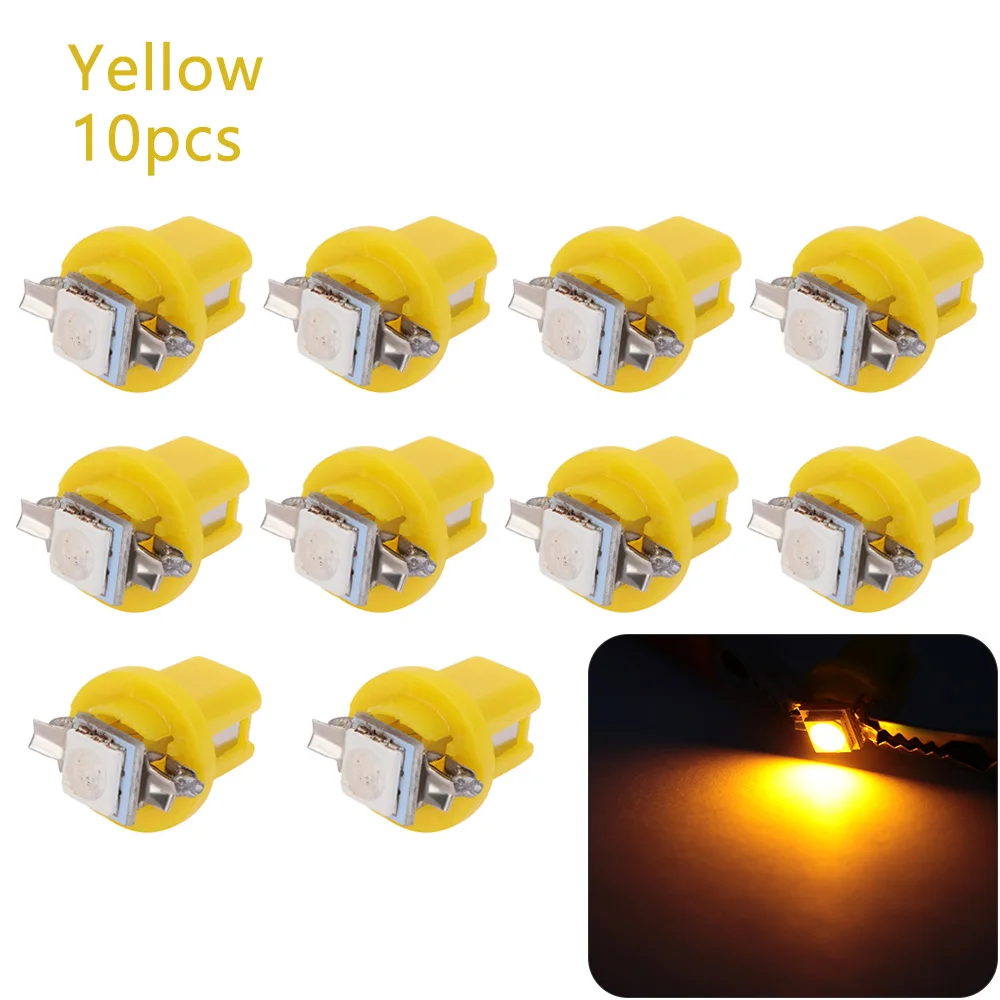 10Pcs LED Light Car Gauge Speed Dash Bulb Dashboard instrument Light Wedge Interior Lamp B8.5D 509T B8.5 5050 Led 1 SMD T5 Lamp