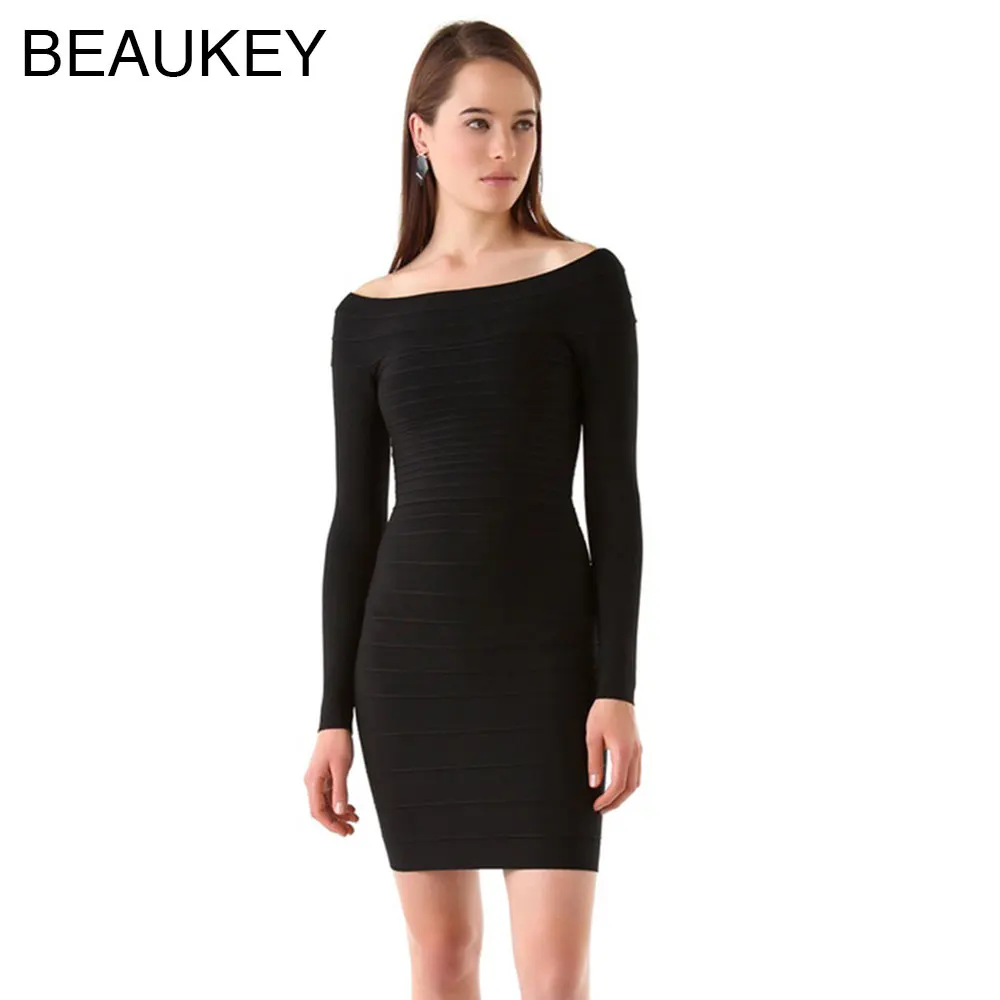 

2016 New Arrival Black Long Sleeve Slash Neck Bandage Dress Bodycon Party Elegant Dresses White Red Green Blue