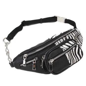 

Quality Zebra Pattern Hair Stitching Sheepskin Chain Waist Bag Bananka Travel Fanny Pack Women Catwalk Belly Band Belt Bag