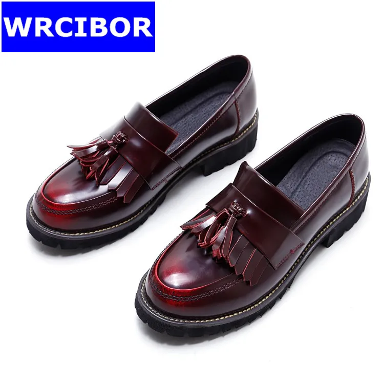 Patent Leather Oxfords Shoes Spring Vintage Tassel Platform Brogue Shoes font b Woman b font British