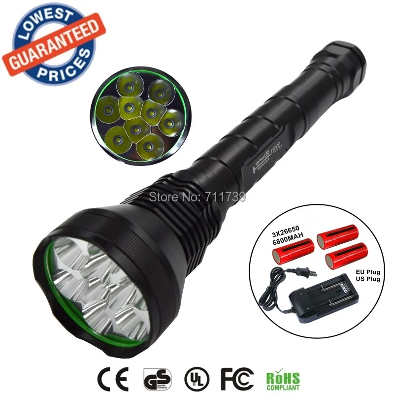 

1set AloneFire HF9 flashlight 11000lumen 9x cree xml 9t6 hunting flashlight linterna led 4x26650 battery/charger