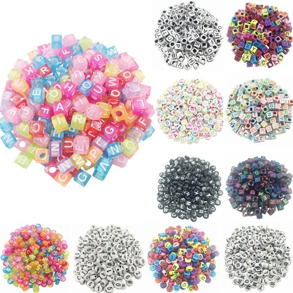 100pcs/lot Handmade Round Square Colorful  Alphabet/ Letter Acrylic Beads for DIY Bracelet,Necklace Gift