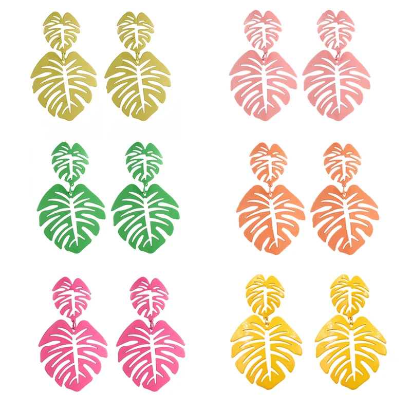 

Summer Leaf Earrings Vintage Tree Hollow Statement Earring For Women Bohemia Green/Pink Big Earrings Jewelry Bijoux
