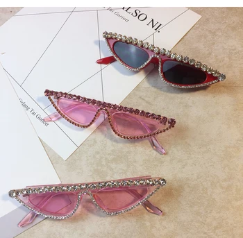 

ZAOLIHU Pink Lens Women Sunglasses Cat Eye Small Female Diamond Sun Glasses UV400 Colorful Trend Eyewear Crystal Shades Gafas