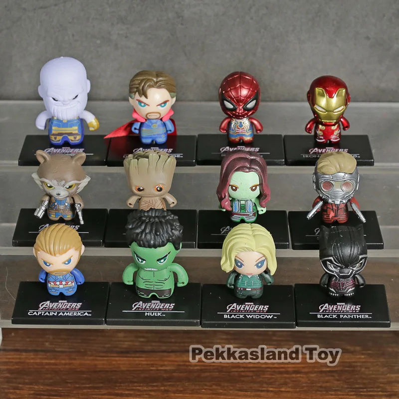 

Marvel Avengers Infinity War Iron Man Thanos Doctor Strange Captain America Hulk Star Lord Q Version PVC Figures Toys 12pcs/set