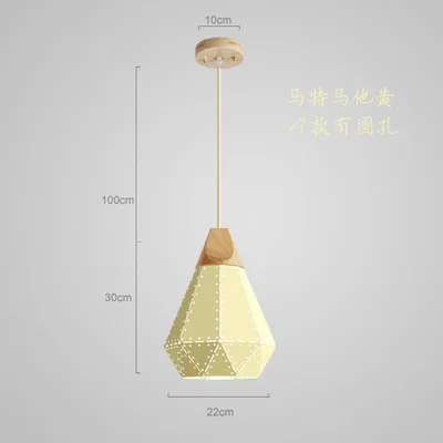 Новинка, 3d Led подвесные светильники, Алмазный металлический Скандинавский современный деревянный металлический светильник, мультяшный креативный подвесной светильник, украшение дома, столовая - Цвет корпуса: A yellow with hole