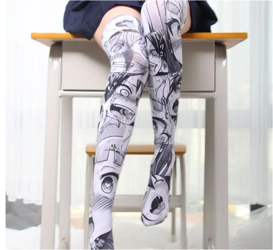 

Anime lovely Thigh High Sock Caricature Cartoon Figure Printing Stocking Cosplay Costumes Accessories Fancy Socks Velvet