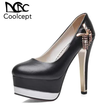 

Coolcept Sexy Women High Heel Shoes Platform Buckle Chain Thin Heel Pumps Fashion Party Wedding Shoes Office Lady Footwear