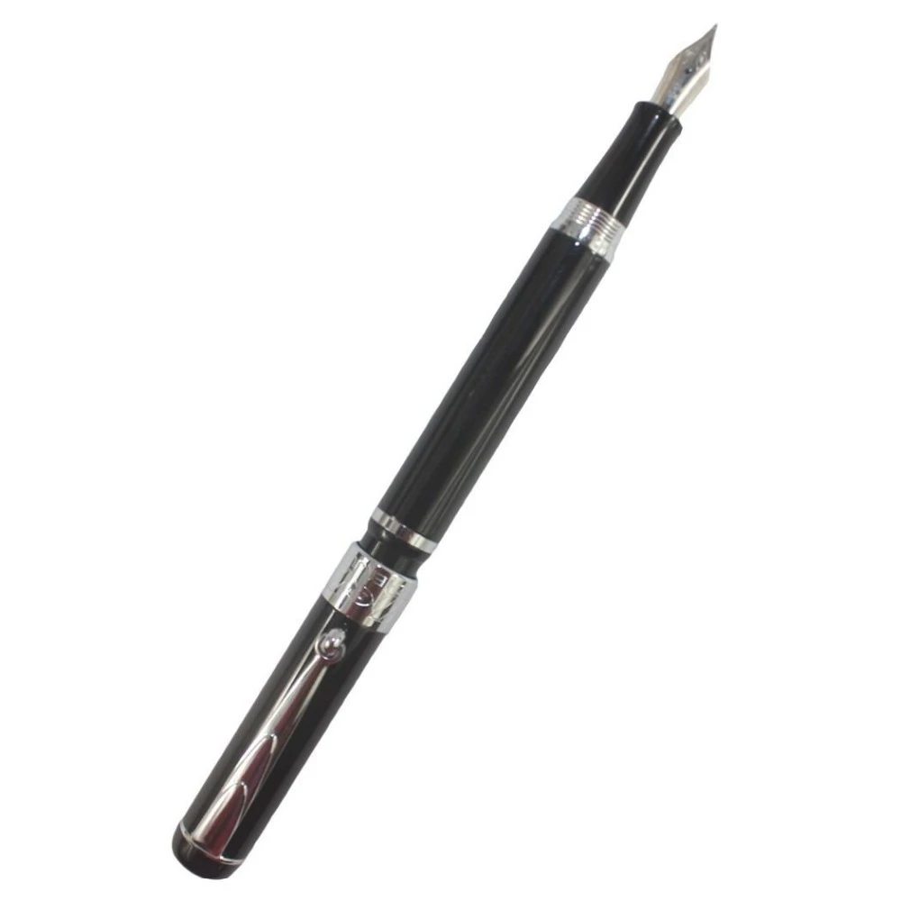 zhenjue Executive Black Silver Ring Roller Clip Marble Tip Fountain Pen