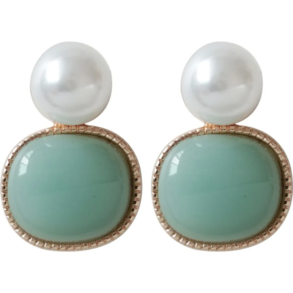 

Simple Style Pearl Light Blue Court Style Earrings Ladies Jewelry Gift F625