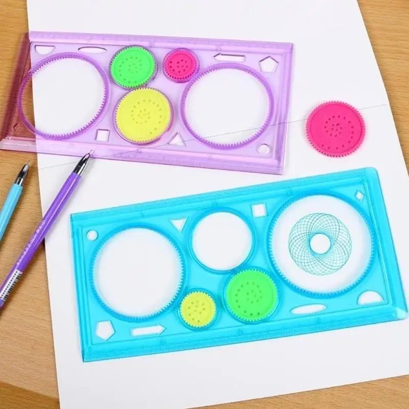 

4 PCS Multifunctional Children Variety Spirograph Drawing Plastic Ruler Color Random