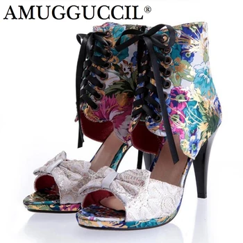 

2020 New Plus Big Size 31-45 Blue Red Lace Up Zip Fashion Sexy High Heel Summer Girls Female Lady Women Sandals L714