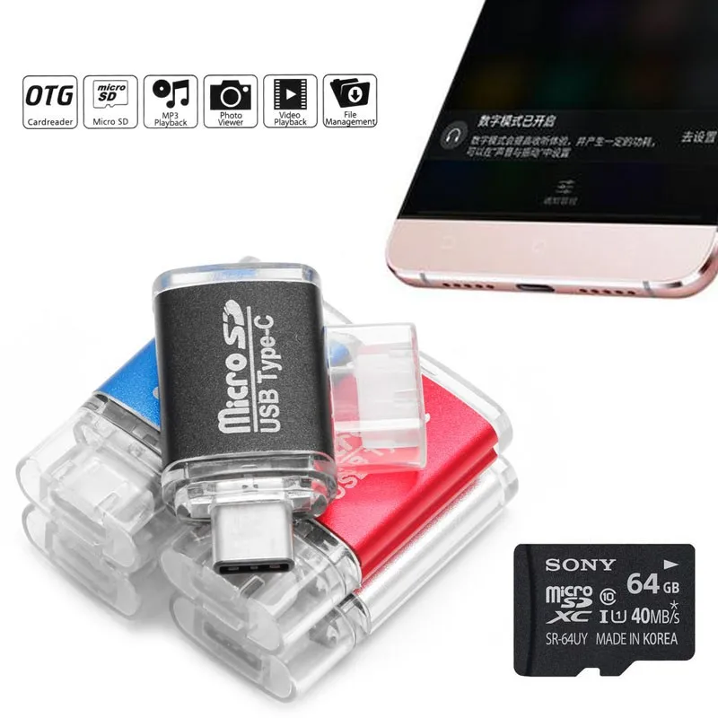 Мини Тип C USB 3,1 SD OTG адаптер TF Card Reader для разъем для сотового телефона и играть алюминий сплав