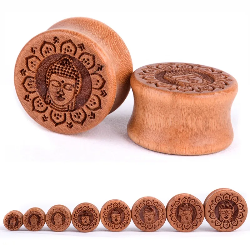 

2pcs Wood Flower Mandala Indian Buddha Ear Plug Piercing Gauge Double Flared Flesh Tunnel Ear Expander Jewelry 10-25mm