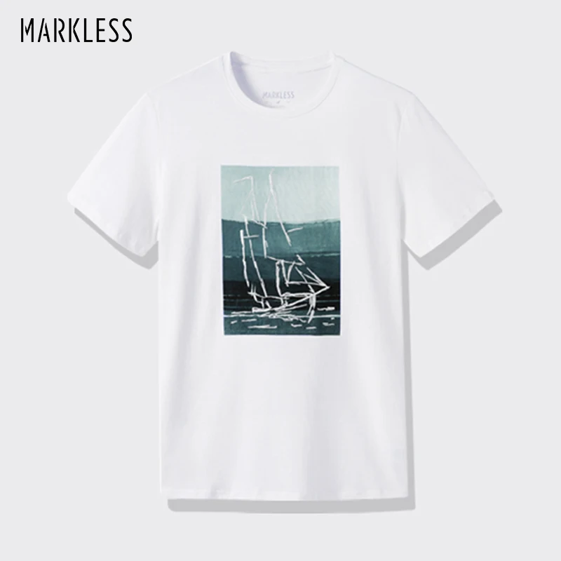 

MARKLESS Mens Printed Short Sleeve T Shirt Spring O-Neck Cotton Top for Sports and Casual TXA9682M