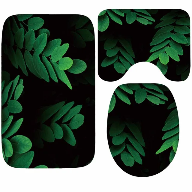 Zeegle Green Leaf Pattern Mats For Bathroom And Toilet Absorbent Toilet Bath Mats Set Shower Mats Floor Mats For Bathroom Rugs