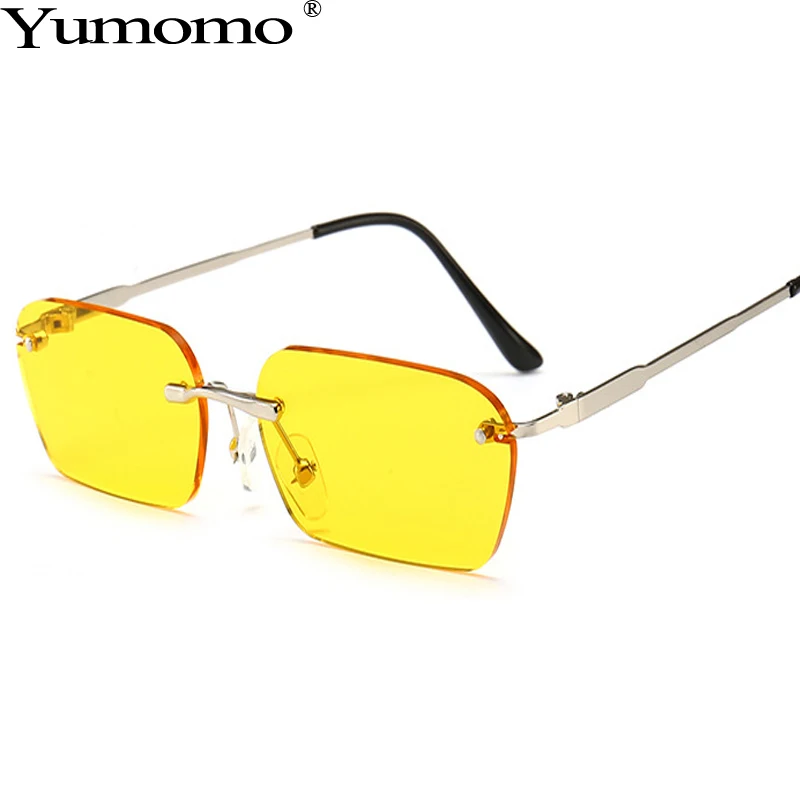 Винтажные маленькие квадратные солнцезащитные очки для женщин индивидуальный цвет крутые металлические бескаркасные красные желтые линзы UV400 Oculus Feminino De Sol Gafas
