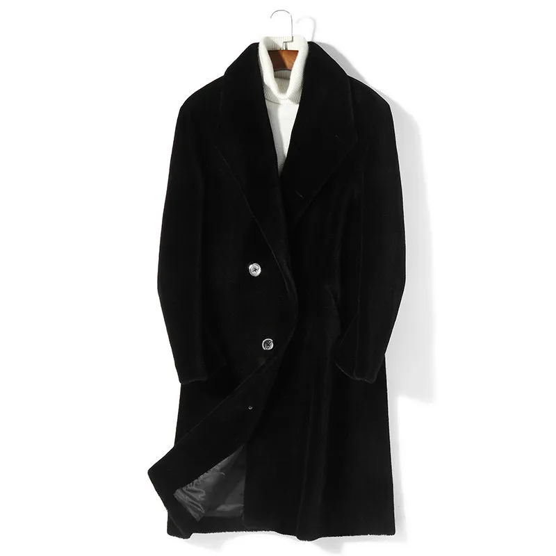 Натуральная Овечья шерсть пальто с мехом Куртка осень-зима Для мужчин 100% шуба