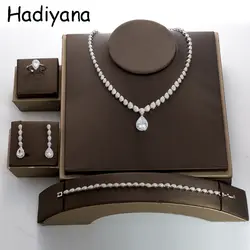Hadiyana Роскошные кубический циркон комплекты украшений для женщин капли воды Цепочки и ожерелья серьги комплект Свадебная вечеринка