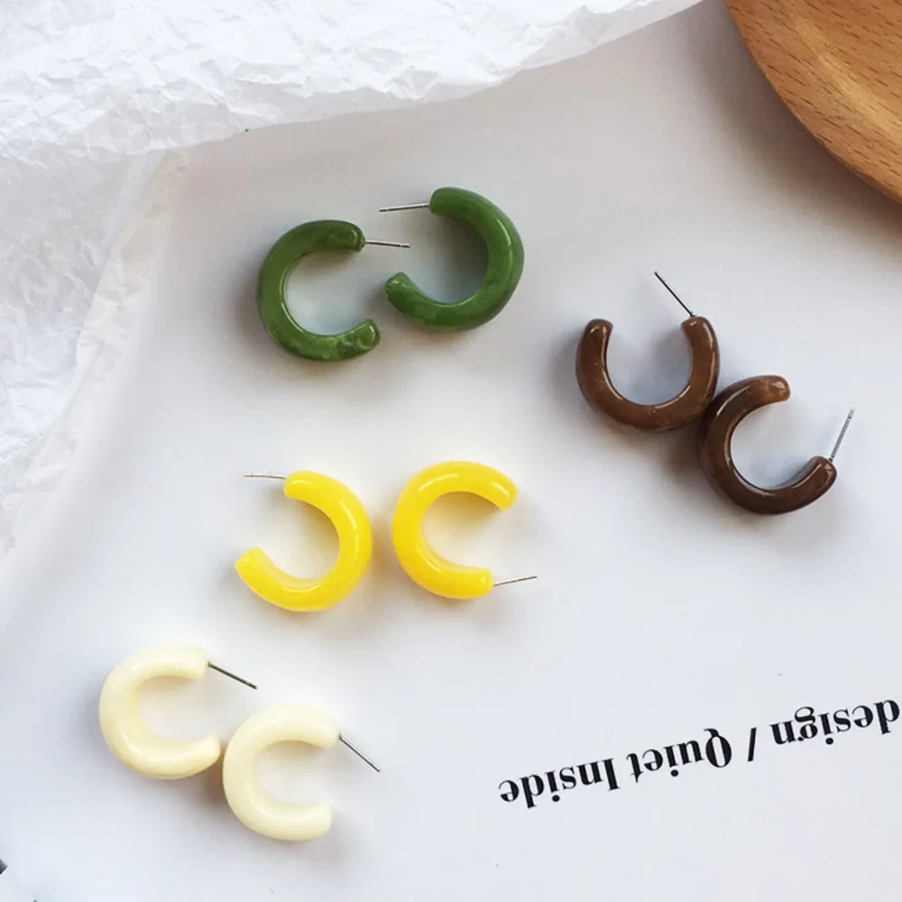 

2019 Korean Earrings Acrylic Marble Texture Acetate Resin C-shaped Semi-circular Hoop Earrings Boho Summer Jewelry Beach