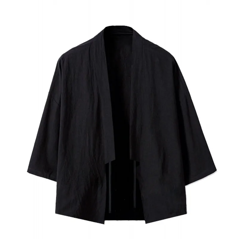 2019 мужская летняя тонкая свободная хлопковая куртка в японском стиле уличная мода кардиган Harajuku черно-белое пальто с принтом для мужчин