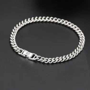 Мужские браслеты 925 Реальные серебро 6 мм 22 см браслет-цепочка