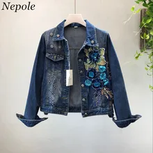 Neploe/ весенне-осенняя верхняя одежда с цветочной вышивкой и бисером; модное однобортное пальто с карманами; крутая джинсовая куртка для девочек; 69605
