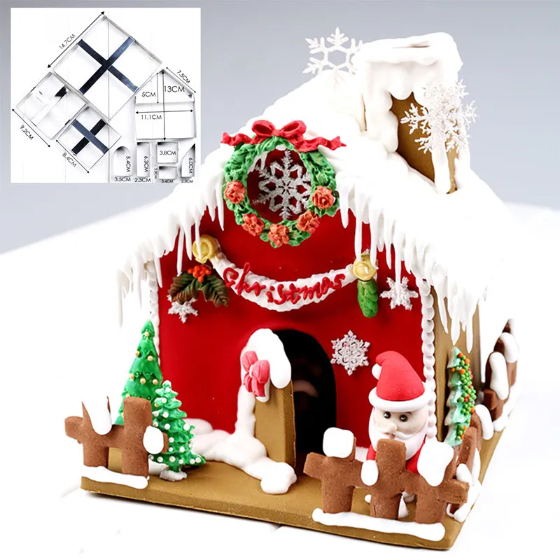 

Enipate New Christmas 9pcs/set Cookie Cutters 3D Gingerbread House Stainess Steel Fondant Cake Mould Biscuit Mold Baking Tools