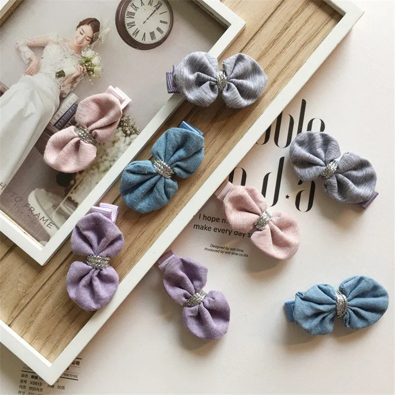 

6set/lot Handtied Linen Fabric Bow Hair Clips British Style Girls Simple Hair Accessories Kids Bangs Clip Gift Headdress