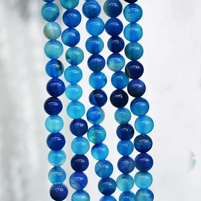 

FLTMERH-AAA+ Blue Stripe Onyx Agat Round Bead High Quantity Natural Stone Beads 4 6 8 10 12mm for DTY Bracelets Necklaces