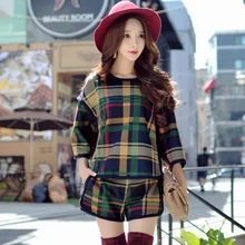 Original 2016 Brand Short Pants Women Autumn Plus Size Fashion Dark Green Plaid Women Shorts Wholesale