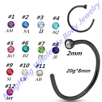 

316L Stainless Steel Black Nose Open Hoop Ring Mixed 12 Colors Body Piercinng Jewelry 60pcs/lot