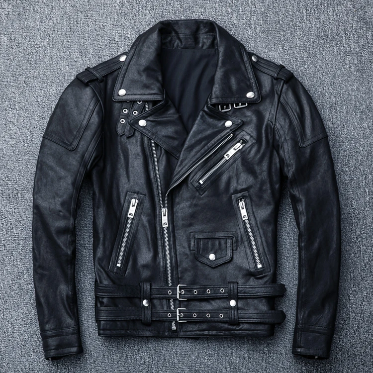 MAPLESTEED 100% Natural Sheepskin Tanned Leather Jacket Black Soft Men's Motocycle Jackets Motor Clothing Biker Coat Autumn M111