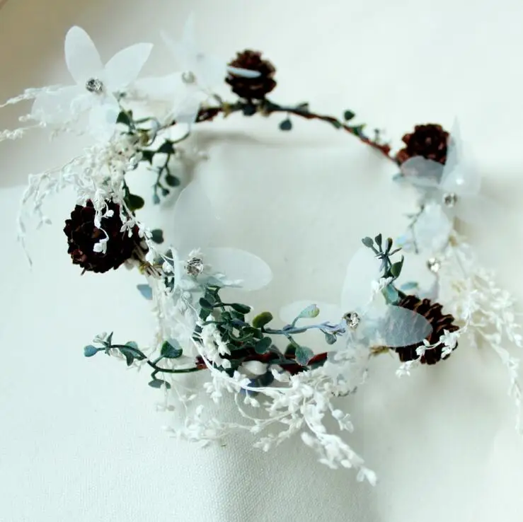Mori Girl Flower Headwear vegetation garland Bridal Wedding Accessories Vintage Beach Flower wreath ZH010