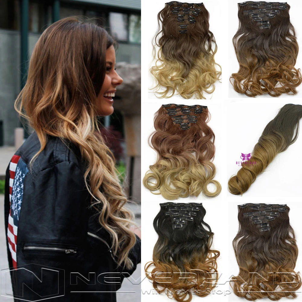 1Set 16 Clips Hair Extension 20 50cm 7pcs/set Natural Hairpiece Hair Piece Wavy Curly Synthetic Clip In Hair Extensions B40
