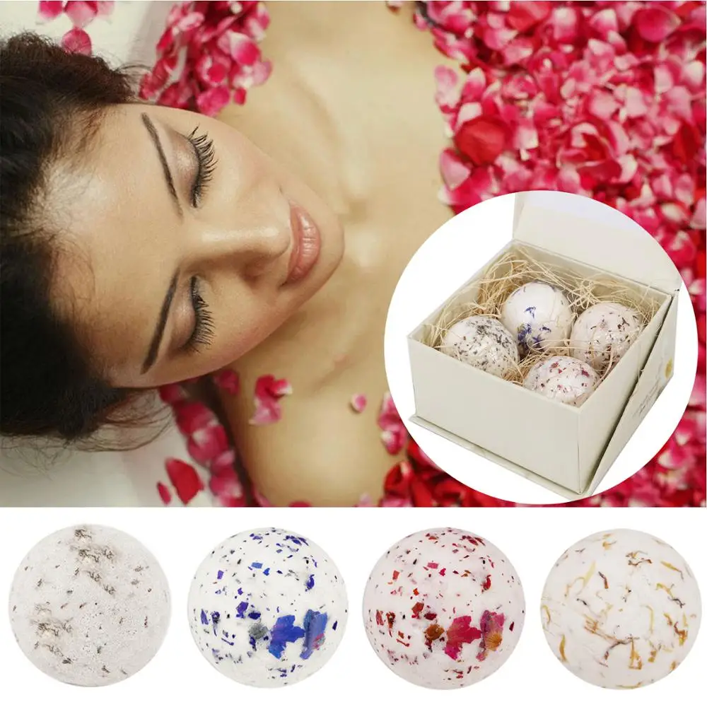 

4 PCS 40g Natural Fragrant Smell Bath Bombs SPA Relaxing Salt Balls for Moisturizing Dry Skin Essential Oils Bomb Bath Gift Set